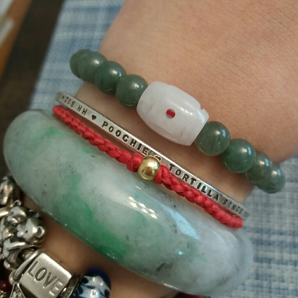 Barrel Jadeite Jade Chinese Red String Bracelet - Picture 4 of 8